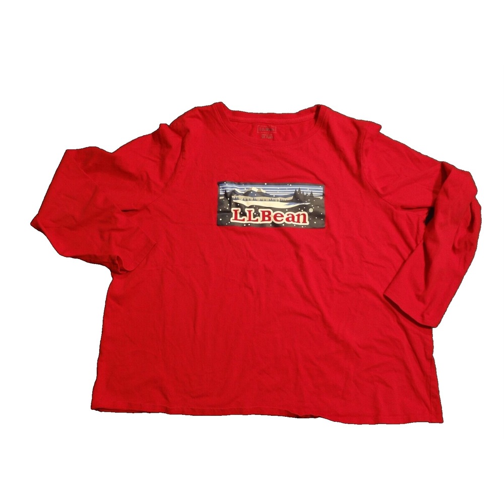 L.L. Bean Shirt Women's 2X Plus Red Graphic Print 3/4 Sleeve Crew Neck Pullover